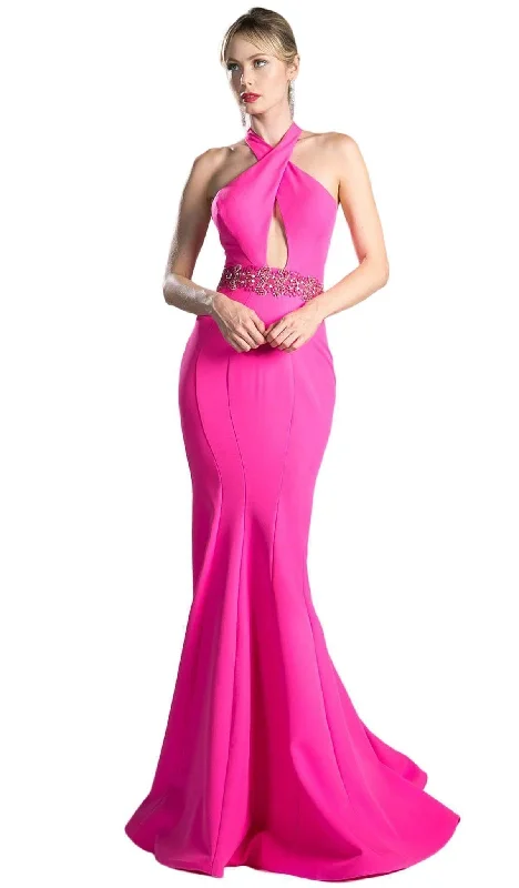 Women's Clothes For Special Occasions Cinderella Divine - 11978 Cross Halter Neck Trumpet Gown