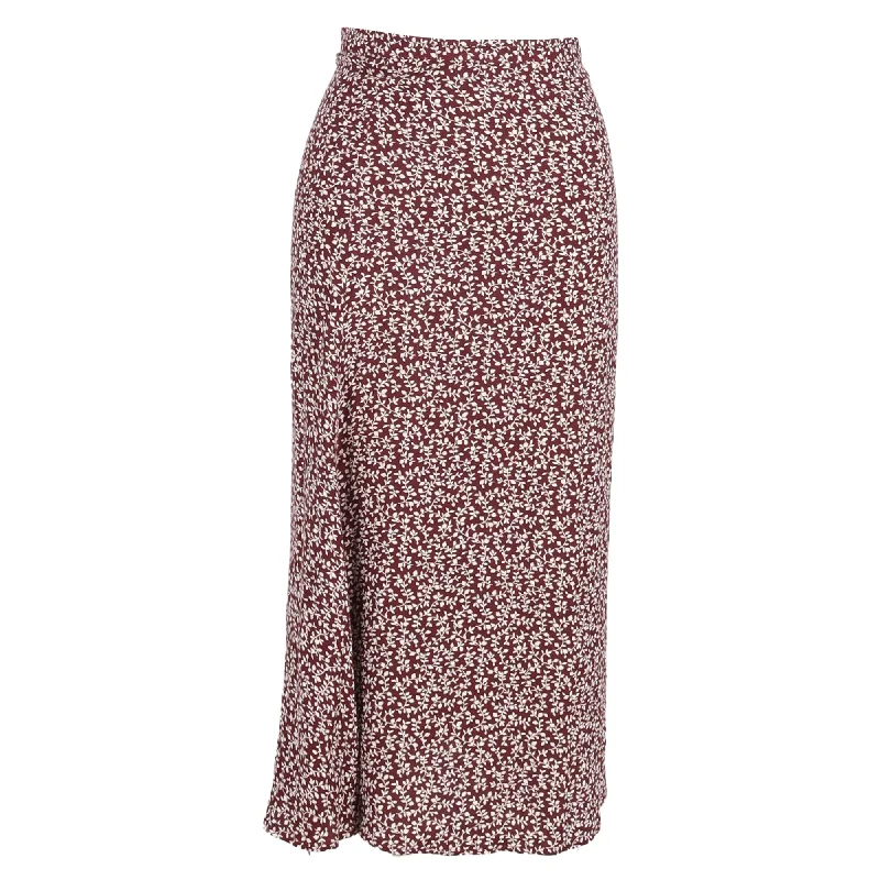 Women's Active Outfit For Fitness Reformation Floral Printed Midi Skirt in Maroon Viscose