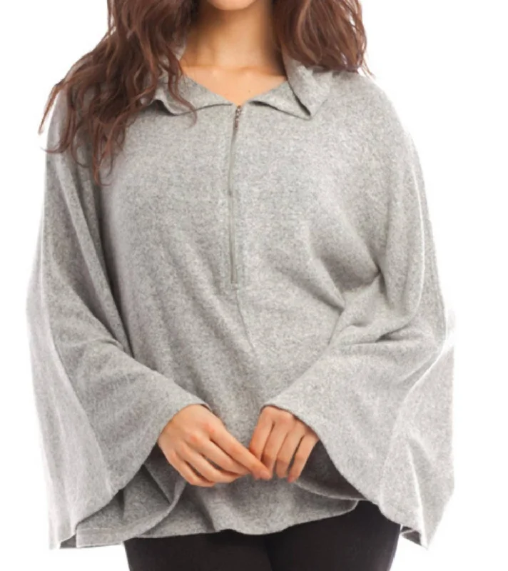 Stylish Women's Outerwear Apparel Sophia Kashmira Hooded Poncho In Gray