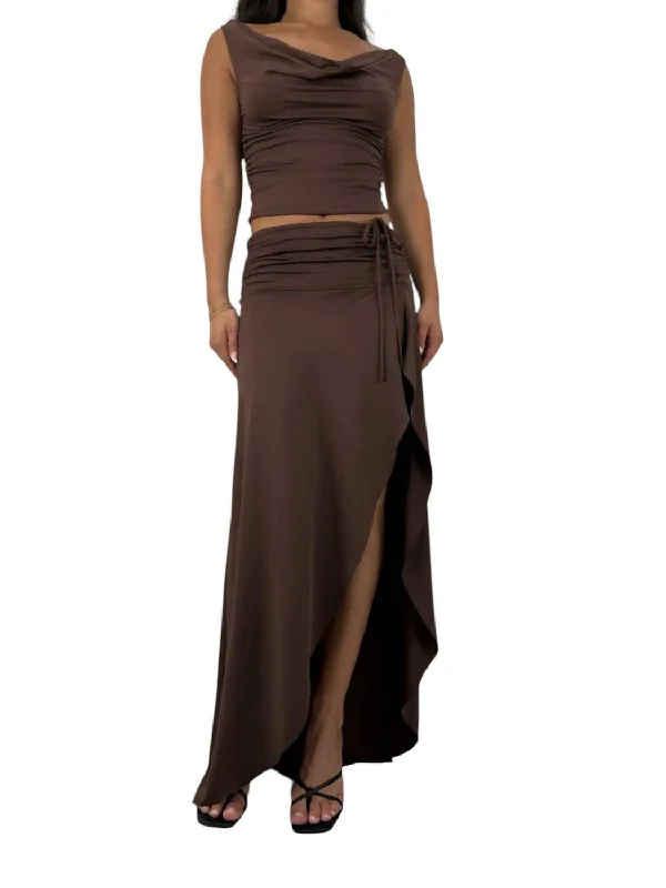 Women's Sporty Chic Clothes Asymmetrical Ruched Midi Skirt In Brown