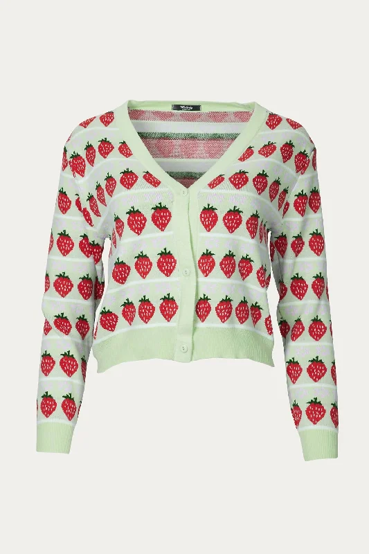 Women's Active Outfit For Fitness Cropped Retro Strawberry Cardigan In Green