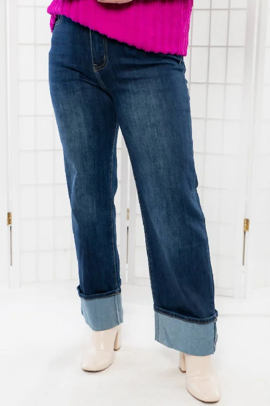 Women's Casual Apparel For Weekends Saylor Straight Leg Cuffed High Rise Denim In Dark Wash