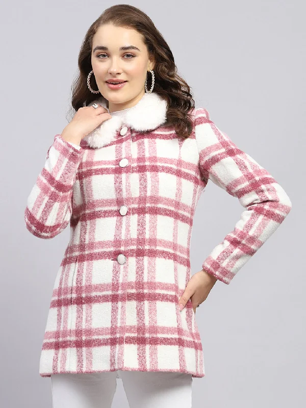 Trendy Women's Outfits for Casual Wear Women Pink Check Collar Full Sleeve Coat