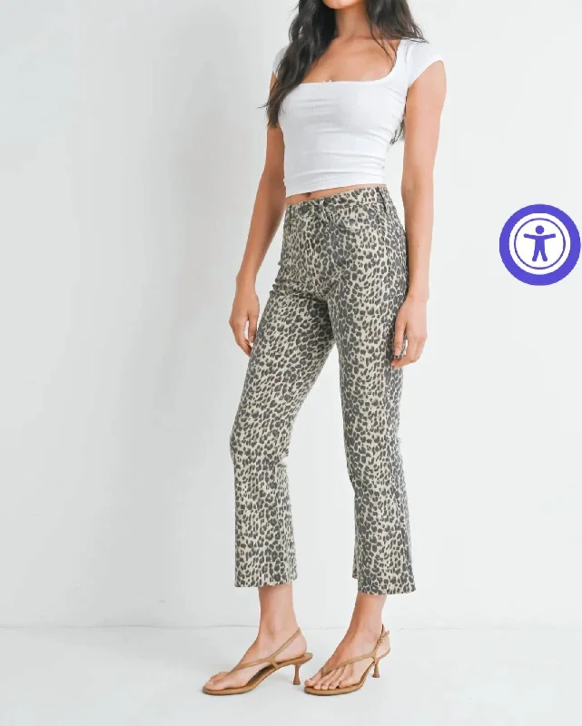 Women's Everyday Attire Tonal Crop Flare Jeans In Leopard