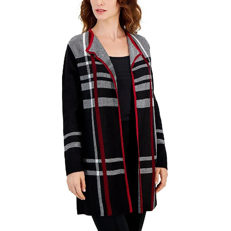 Women's Wedding Apparel Petites Womens Plaid Edge to Edge Cardigan Sweater