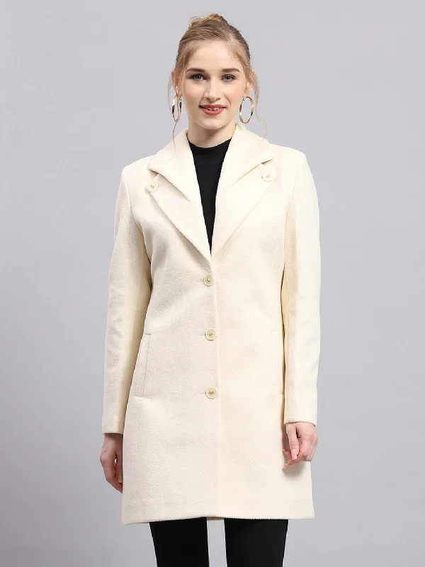 Chic Women's Clothing Women Cream Solid Collar Full Sleeve Coat