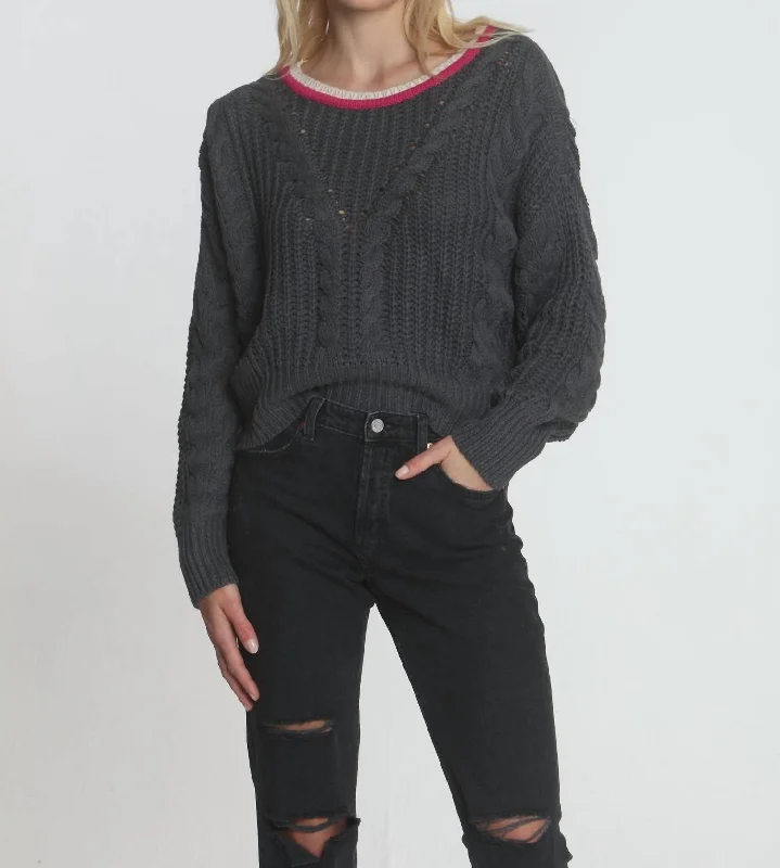 Elegant Women's Fashion Dakota Cable Crew Sweater In Charcoal